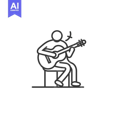 Aset premium populer: Line Art Illustration of a Person Playing an Acoustic Guitar