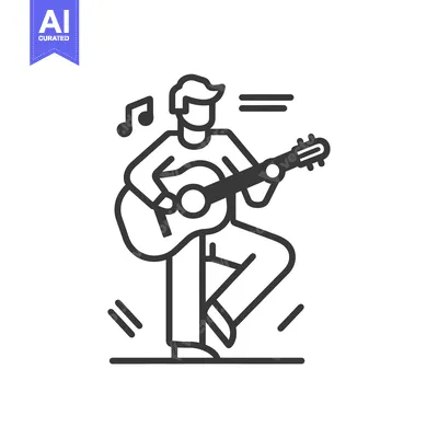 Premium design asset: Line Art Illustration of a Person Playing Guitar