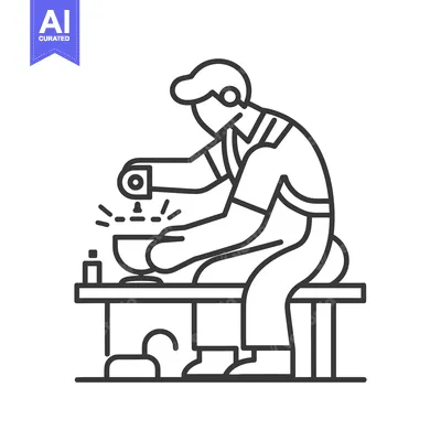 Aset desain premium: Line Art Illustration of a Person Pouring Clay Into a Bowl
