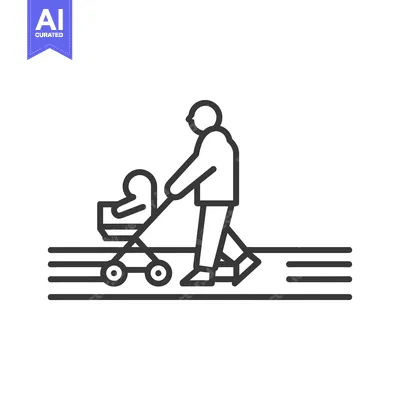 Aset premium populer: Line Art Illustration of a Person Pushing a Baby Stroller