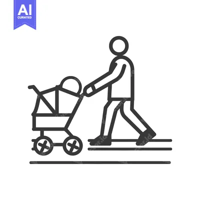Aset desain premium: Line Art Illustration of a Person Pushing a Stroller