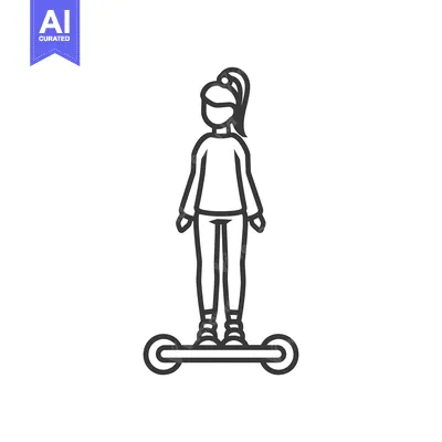 Aset premium populer: Line art illustration of a person riding a hoverboard