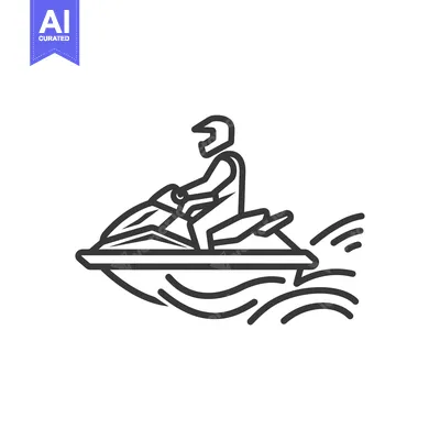 Premium design asset: Line Art Illustration of a Person Riding a Jet Ski