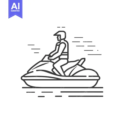 Premium design asset: Line Art Illustration of a Person Riding a Jet Ski