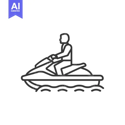 Aset desain premium: Line Art Illustration of a Person Riding a Jet Ski on Water