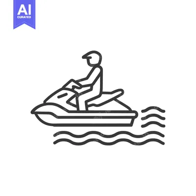 Aset desain premium: Line Art Illustration of a Person Riding a Jet Ski on Water