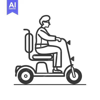 Aset desain premium: Line Art Illustration of a Person Riding a Mobility Scooter