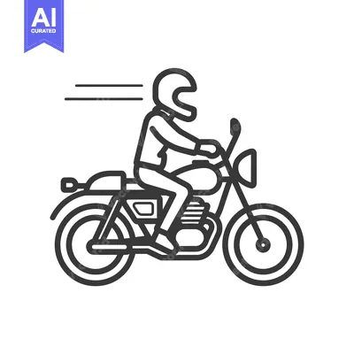 Premium design asset: Line Art Illustration of a Person Riding a Motorcycle