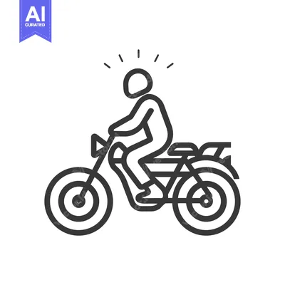 Aset desain premium: Line Art Illustration of a Person Riding a Motorcycle with a Bright Id