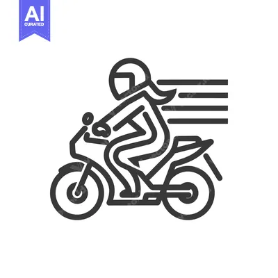 Aset desain premium: Line Art Illustration of a Person Riding a Motorcycle with Speed Lines