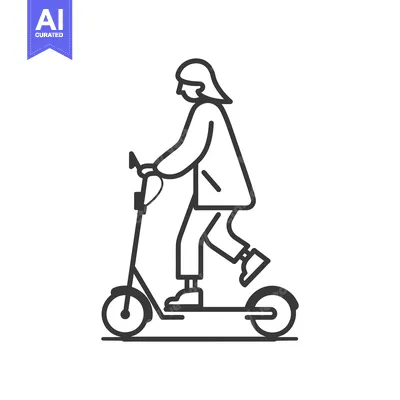 Aset premium populer: Line art illustration of a person riding an electric scooter
