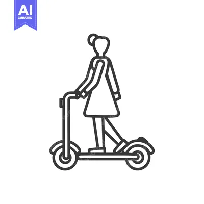 Premium design asset: Line Art Illustration of a Person Riding an Electric Scooter