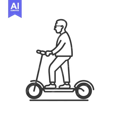 Aset premium populer: Line art illustration of a person riding an electric scooter