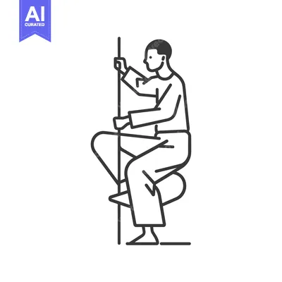 Aset desain premium: Line art illustration of a person seated on a circular platform attach