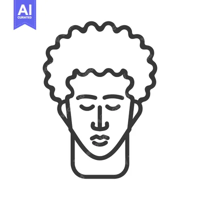 Aset desain premium: Line Art Illustration of a Person's Face with Curly Hair