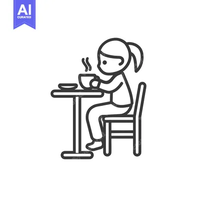 Popular premium asset: Line Art Illustration of a Person Sitting at a Table Drinking from a C