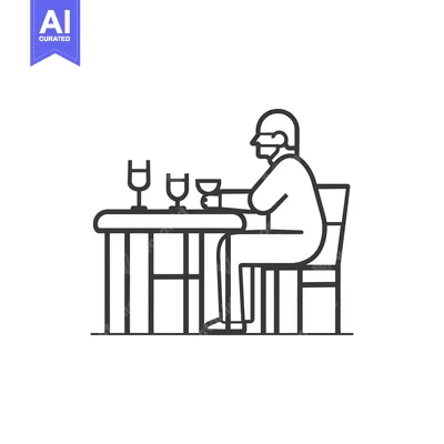 Aset premium populer: Line Art Illustration of a Person Sitting at a Table with Glasses