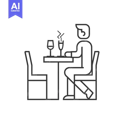 Popular premium asset: Line Art Illustration of a Person Sitting at a Table with Two Glasses