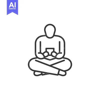 Premium design asset: Line Art Illustration of a Person Sitting in a Meditation Pose While H