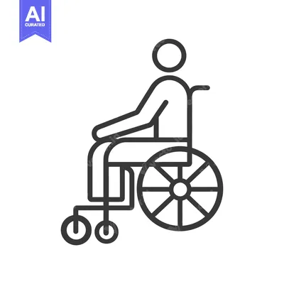 Aset desain premium: Line art illustration of a person sitting in a wheelchair