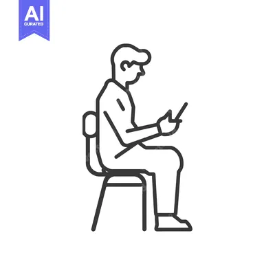 Aset desain premium: Line art illustration of a person sitting on a chair and looking at th