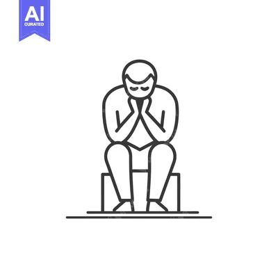 Aset desain premium: Line Art Illustration of a Person Sitting with Hands Clasped Together