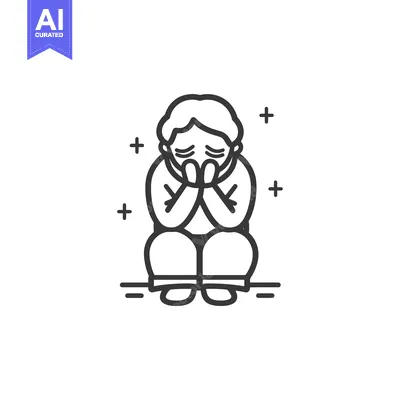 Line Art Illustration of a Person Sitting with Their Head Down and Han