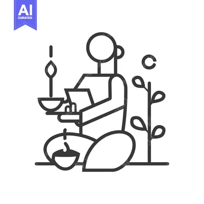 Premium design asset: Line Art Illustration of a Person Sitting with Two Cups and a Plant