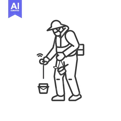 Line Art Illustration of a Person Using a Metal Detector