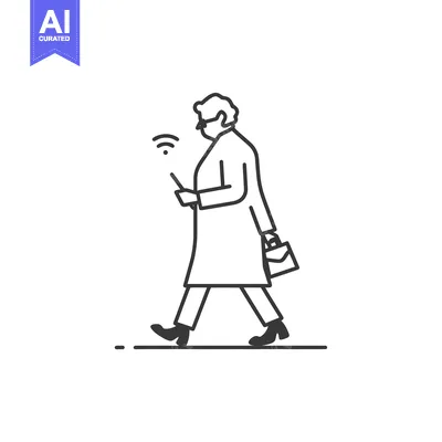 Premium design asset: Line Art Illustration of a Person Walking and Using a Smartphone