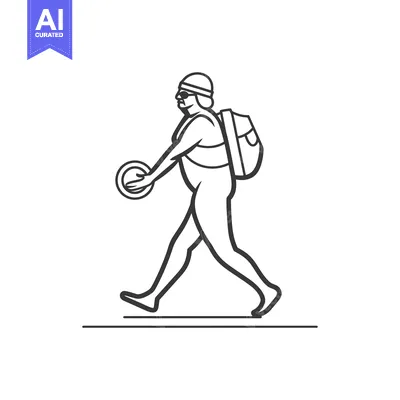 Aset desain premium: Line Art Illustration of a Person Walking with a Backpack and Holding