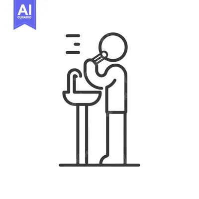 Premium design asset: Line Art Illustration of a Person Washing Their Face at a Sink