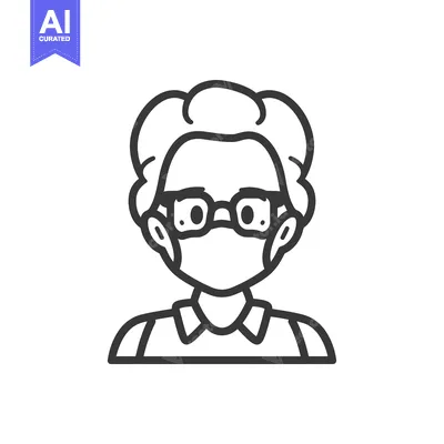 Aset desain premium: Line Art Illustration of a Person Wearing a Face Mask and Glasses
