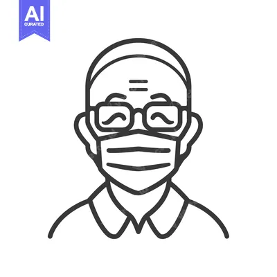 Premium design asset: Line art illustration of a person wearing a face mask and glasses