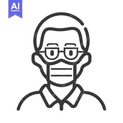 Premium design asset: Line Art Illustration of a Person Wearing a Face Mask and Glasses
