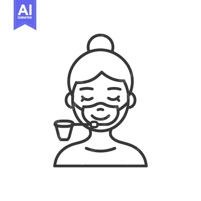 Aset premium populer: Line Art Illustration of a Person Wearing a Face Mask and Smoking a Pi
