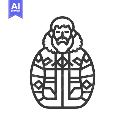 Aset desain premium: Line Art Illustration of a Person Wearing a Fur-Lined Winter Coat