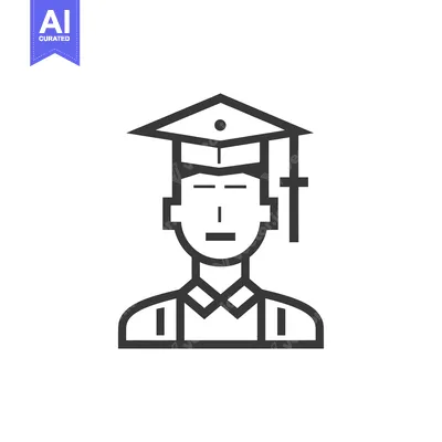 Aset desain premium: Line art illustration of a person wearing a graduation cap
