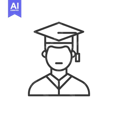 Aset desain premium: Line art illustration of a person wearing a graduation cap