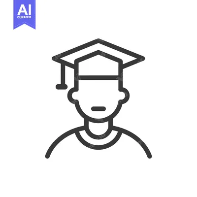 Aset desain premium: Line art illustration of a person wearing a graduation cap