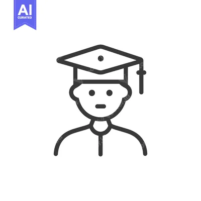 Aset desain premium: Line art illustration of a person wearing a graduation cap