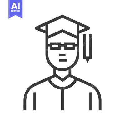 Aset desain premium: Line Art Illustration of a Person Wearing a Graduation Cap and Glasses