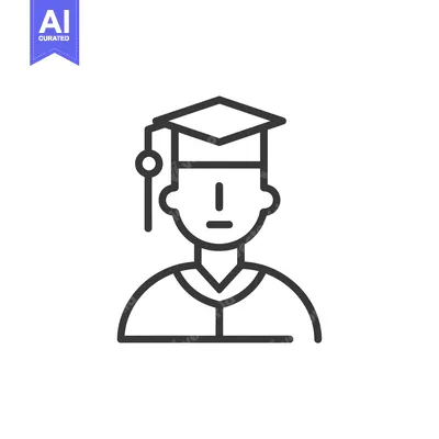 Aset desain premium: Line art illustration of a person wearing a graduation cap and gown