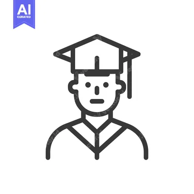 Aset desain premium: Line Art Illustration of a Person Wearing a Graduation Cap and Gown