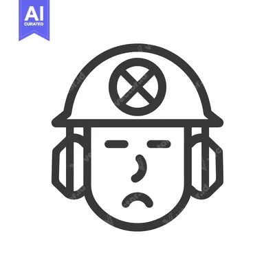 Aset desain premium: Line Art Illustration of a Person Wearing a Hard Hat and Ear Protectio