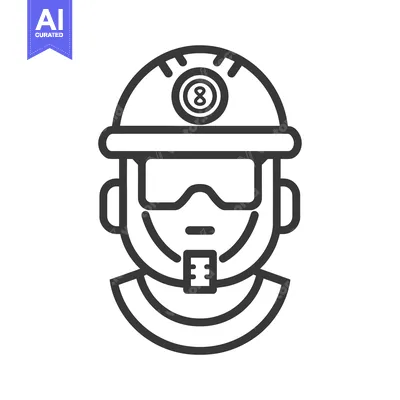 Aset premium populer: Line art illustration of a person wearing a hard hat with an eight bal
