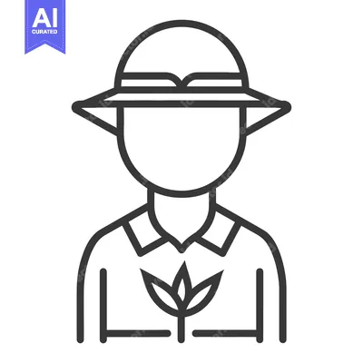Premium design asset: Line Art Illustration of a Person Wearing a Hat with a Plant on Their
