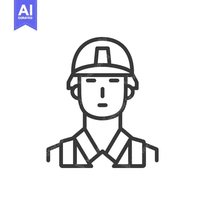 Premium design asset: Line art illustration of a person wearing a helmet and vest
