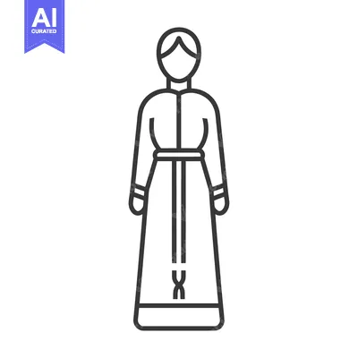 Aset desain premium: Line Art Illustration of a Person Wearing a Long Robe with a Belt