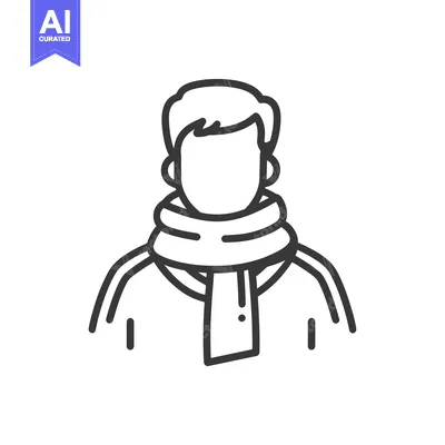 Aset desain premium: Line art illustration of a person wearing a scarf